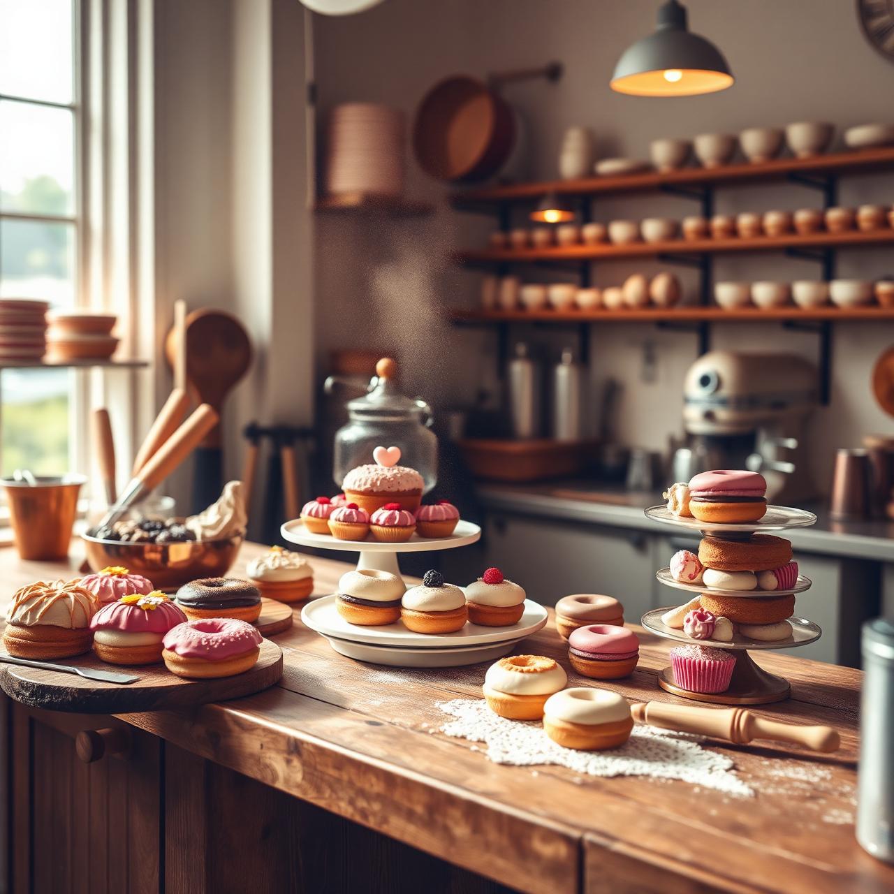 Baker arranging fresh loaves in a warm artisan bakery